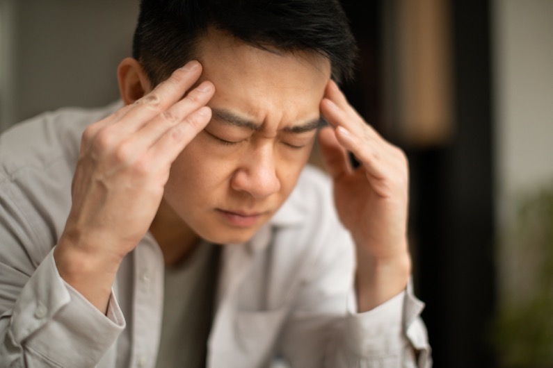 Migraine, headache, stress, tension problem, hangover concept
