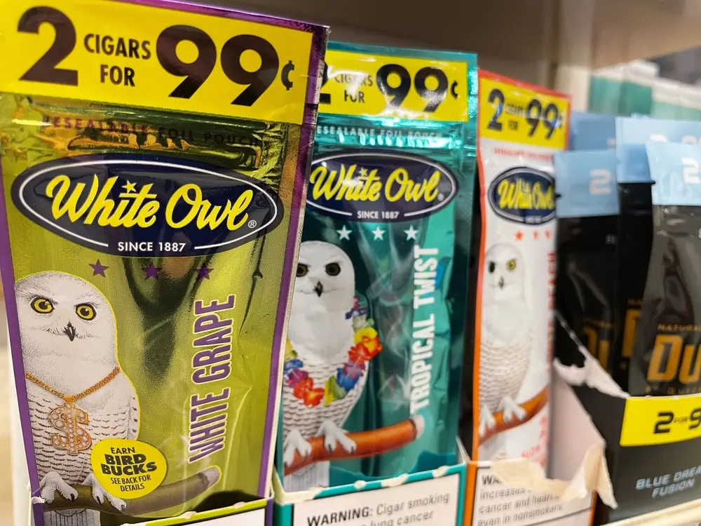 Flavored Cigars blunts in a retail store White Owl variety